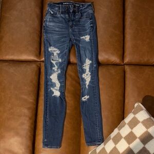 American Eagle Outfitters Women's Ripped Blue Skinny Jeans